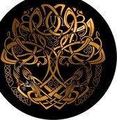 Celtic Tree - Wandcirkel Aluminium -  Odin's Raven en Yggdrasil - rond 90cm - Zwart - Goud - Pagan - Heidens - Keltisch - Magisch - Muurcirkel - Wanddeco - Dibond