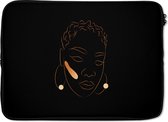 Laptophoes 14 inch - Vrouw - Goud - Line art - Laptop sleeve - Binnenmaat 34x23,5 cm - Zwarte achterkant