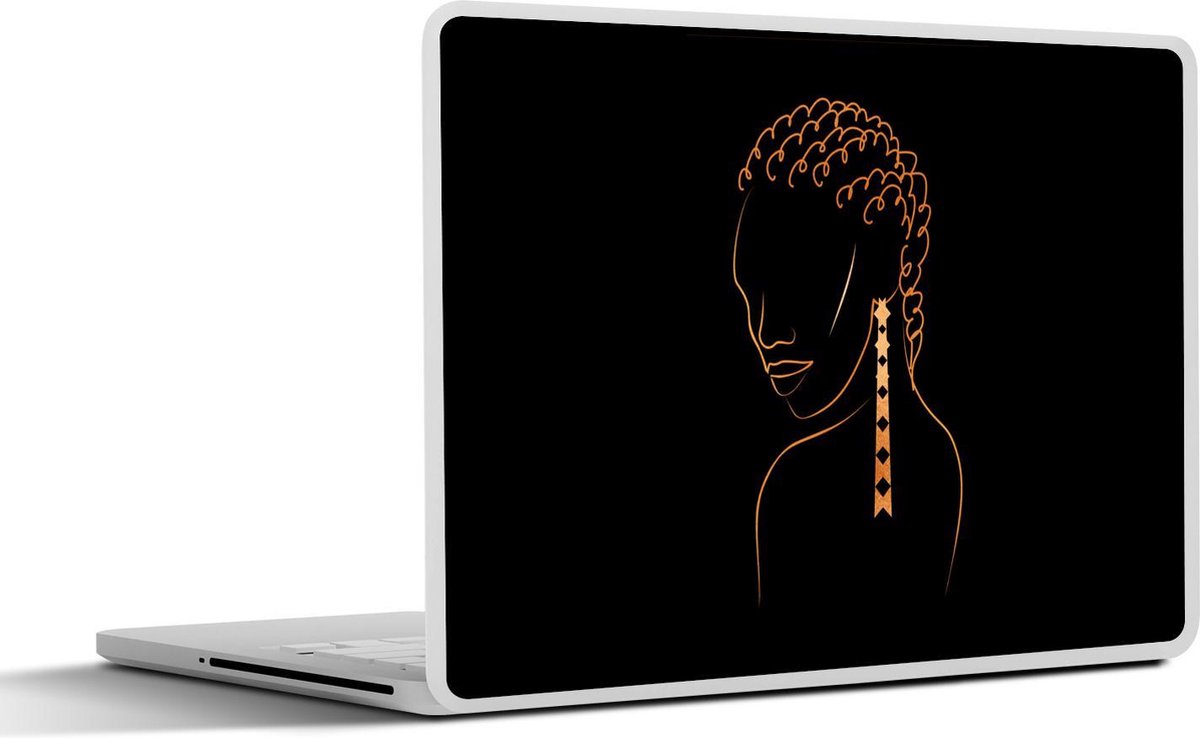 Laptop sticker - 15.6 inch - Vrouw - Oorbellen - Line art - Goud - 36x27,5cm - Laptopstickers - Laptop skin - Cover