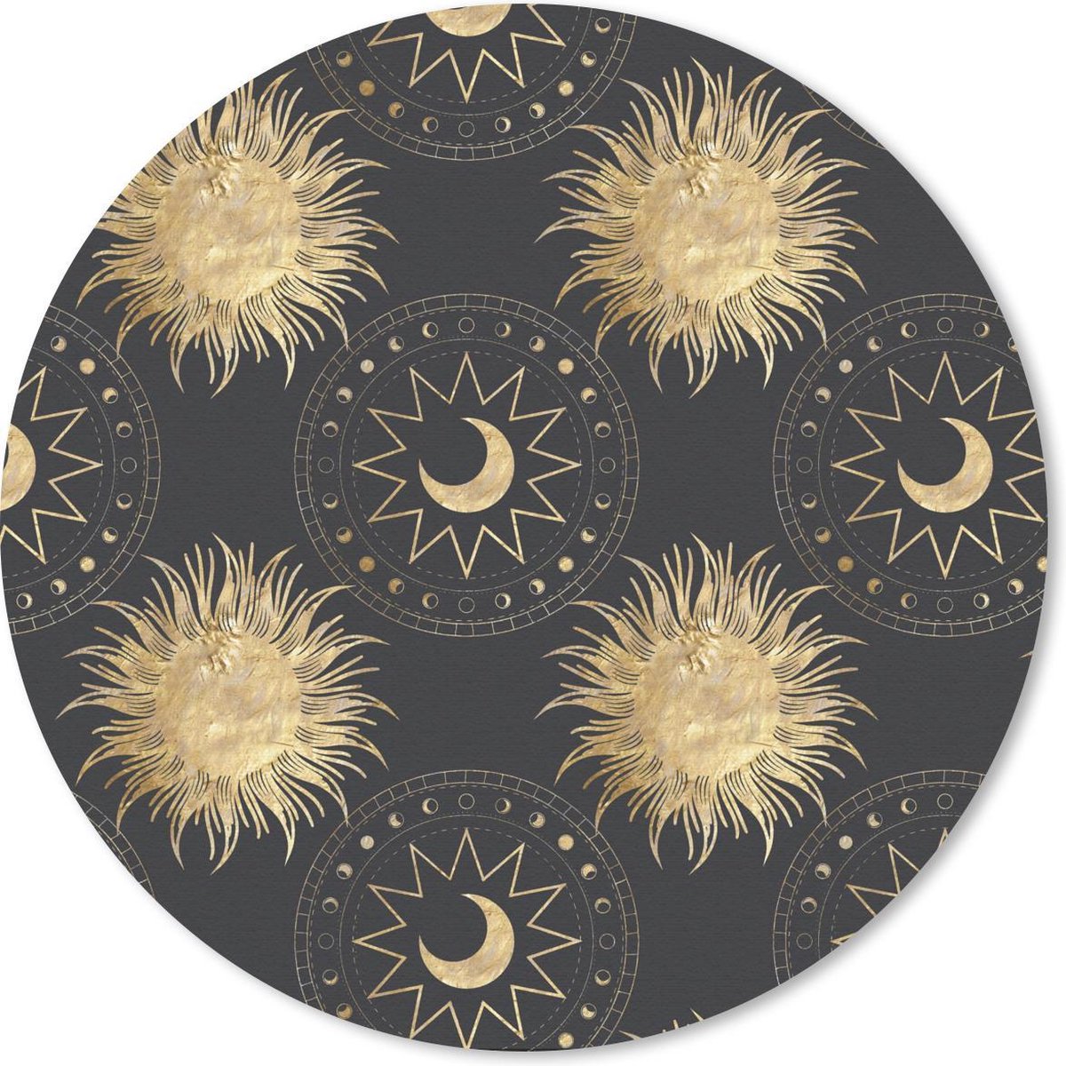Muismat rond 30x30 cm - Mousepad Patronen - Maan - Zon - Goud - Ronde muismatten