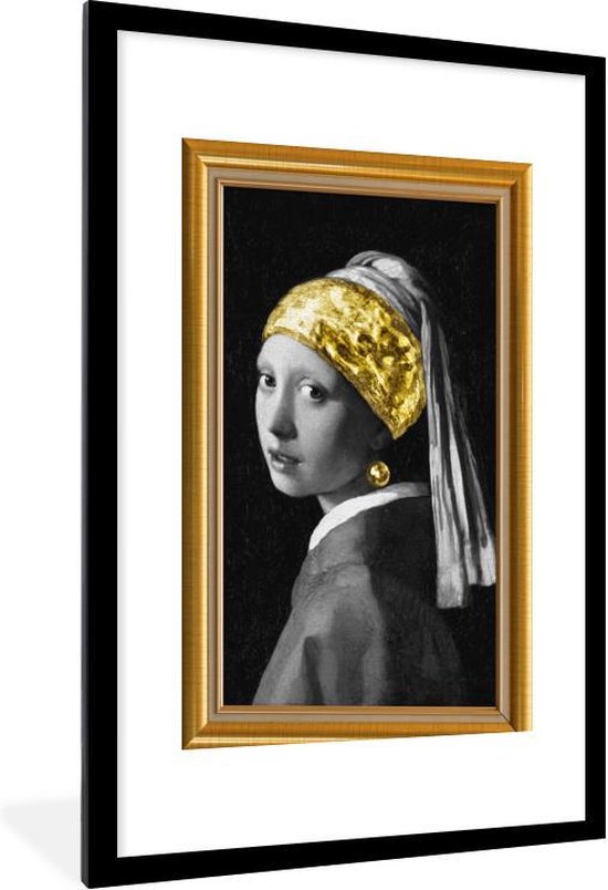 Fotolijst incl. Poster - Meisje met de parel - Vermeer - Goud - Lijsten - 60x90 cm - Posterlijst