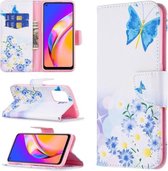 Voor OPPO A94 5G/Reno5 Z 5G/F19 Pro+ Gekleurd Tekenpatroon Horizontale Flip Lederen Case met Houder & Kaartsleuven & Portemonnee (Butterfly Love)