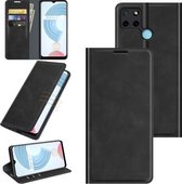 Voor OPPO Realme C21Y Retro-skin Business Magnetische Suction Leather Case met Houder & Kaartsleuven & Portemonnee (Zwart)