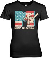 MTV Dames Tshirt -M- Distressed USA Flag Zwart
