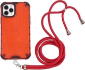Schokbestendige honingraat pc + TPU-hoes met nekkoord voor iPhone 11 Pro (rood)
