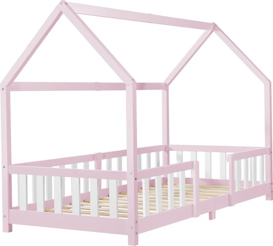 Lit enfant Sisimiut avec antichute 90x200 cm rose et blanc