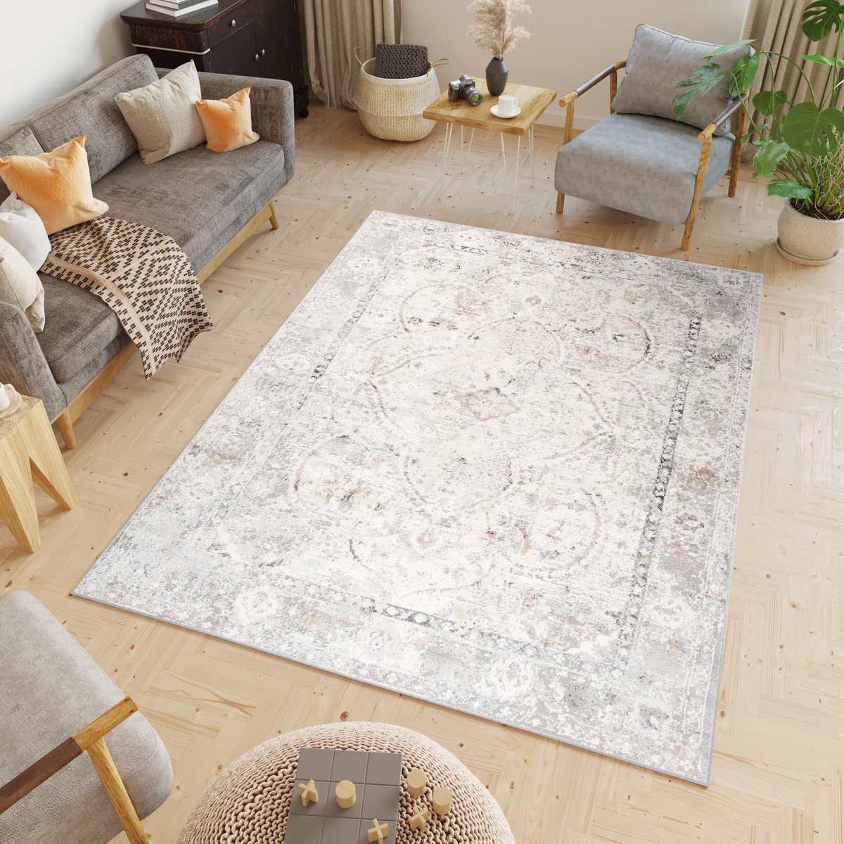 Tapiso Valley Vloerkleed Tapijten Woonkamer Beige Vintage Maat- 160x220