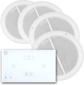Inbouw stereo set - Systemline E50 inbouw versterker met Bluetooth en vier plafondspeakers - Vochtbestendig - Perfect voor badkamer, keuken, etc. - Complete set - Wit