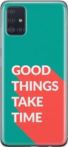 Samsung Galaxy A51 Telefoonhoesje - Transparant Siliconenhoesje - Flexibel - Met Quote - Good Things - Donkergroen