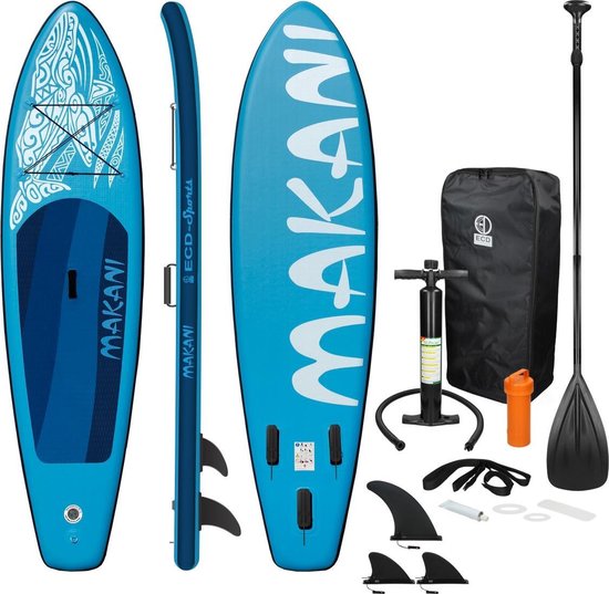 Opblaasbare Stand Up Paddle Board Makani Blauw, 320x82x15 cm, incl. pomp en draagtas, gemaakt van PVC en EVA
