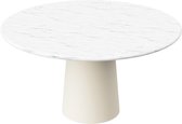 FLOW Ronde Eettafel - Carrara Wit Marmer (Beige Cilinder) - 110 x 110 x 75  - Gepolijst Recht