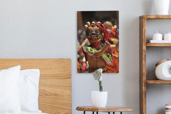 Tableau sur toile Danseuse avec masque au Bhoutan - 20x30 cm - Décoration murale