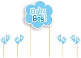 taarttopper Baby Boy! 17 cm karton/hout blauw/wit 5-delig