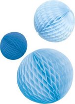 feestdecoratie Honeycombs 14/18/22 cm blauw 3 stuks