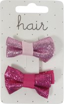 Haarspeldjes duckclip 4.5cm Glitter Strik - Roze/Fuchsia - 2 stuks