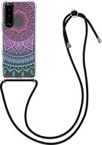 kwmobile telefoonhoesje voor Sony Xperia 5 III - Hoesje met koord in blauw / roze / transparant - Back cover voor smartphone
