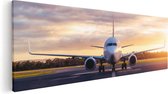 Artaza Canvas Schilderij Vliegtuig Op De Landingsbaan  - 120x40 - Groot - Foto Op Canvas - Canvas Print