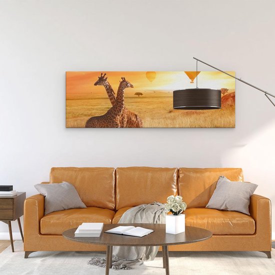 Artaza Toile Peinture Deux Girafes Avec Deux Montgolfières Oranje - 120x40 - Groot - Photo sur Toile - Impression sur Toile