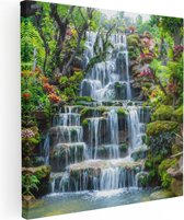 Artaza Canvas Schilderij Tropische Waterval In Thailand - 80x80 - Groot - Foto Op Canvas - Canvas Print