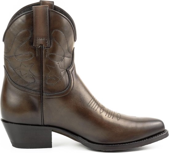 Mayura Boots 2374 Vintage Donker Bruin/ Dames Cowboy fashion Enkellaars Spitse Neus Western Hak Echt Leer Maat EU 37
