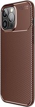 Apple iPhone 13 Pro Hoesje Siliconen Carbon TPU Back Cover Bruin