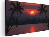 Artaza Canvas Schilderij Zonsondergang Op Het Strand Met Palmbomen - 100x50 - Groot - Foto Op Canvas - Canvas Print