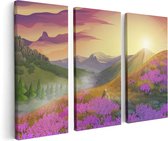 Artaza Canvas Schilderij Drieluik Lavendel Bloemen In De Bergen - Abstract - 120x80 - Foto Op Canvas - Canvas Print