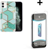 ShieldCase Green Pattern Marmer geschikt voor Apple iPhone 12 / 12 Pro - 6.1 inch hoesje - groen + glazen Screen Protector