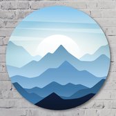 Muurcirkel ⌀ 100 cm - Muurcirkel blauw landschap - Aluminium Dibond - Landschappen - Rond Schilderij - Wandcirkel - Wanddecoratie