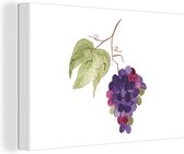 Canvas Schilderij Druiven - Bladeren - Waterverf - 30x20 cm - Wanddecoratie