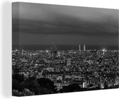 Canvas Schilderij Barcelona - Spanje - Skyline - Zwart - Wit - 30x20 cm - Wanddecoratie