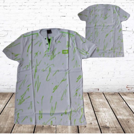 Heren t shirt wit met fel groen 