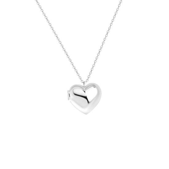Lucardi Dames Ketting met hanger hart medaillon - Echt Zilver - Ketting - Cadeau - 5 cm - Zilverkleurig