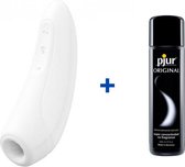 Satisfyer Curvy 1+ - Wit - Luchtdruk Vibrator + Pjur Massageolie en Glijmiddel - 500ml