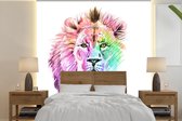 Behang - Fotobehang Leeuwen - Illustratie - Kleuren - Breedte 280 cm x hoogte 280 cm