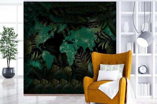 Papier peint - Papiers Papier peint photo Wereldkaart - Vert - Plantes - Largeur 240 cm x Hauteur 240 cm