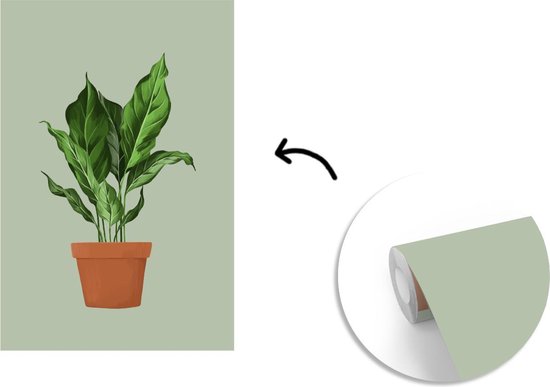 Illustration d'une plant aux feuilles luxuriantes sur fond gris-bleu 145x220 cm