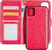 Hoes voor iPhone 12 Hoesje Uitneembare Bookcase Hoes - Hoes voor iPhone 12 Wallet Case Met Pasjeshouder Hoesje Uitneembaar - Donker Roze