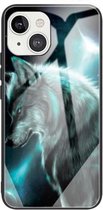 Kleurrijk geschilderd glas schokbestendig beschermhoes voor iPhone 13 Mini (Wolf)