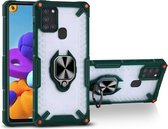 Matte TPU + PC magnetische schokbestendige hoes met ringhouder voor Samsung Galaxy A21s (donkergroen)