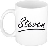Steven naam cadeau mok / beker met sierlijke letters - Cadeau collega/ vaderdag/ verjaardag of persoonlijke voornaam mok werknemers