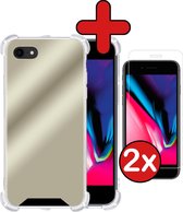 Hoes voor iPhone 7 Hoesje Spiegel Siliconen Mirror Case Shock Proof Met 2x Screenprotector - Hoes voor iPhone 7 Hoes Spiegel Back Cover Hoesje Met 2x Screenprotector - Goud