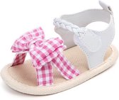 Witte sandalen met roze strik - Kunstleer - Maat 21 - Zachte zool - 12 tot 18 maanden