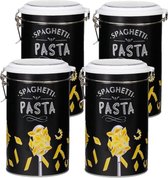 Set van 4x stuks pasta voorraadbussen/bewaarblikken metaal 11 x 19 cm - Voorraadblikken rond -Voorraadbussen met luchtdicht deksel