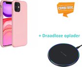 Silicone Case Geschikt Voor Apple Iphone 11 - Roze Met Draadloze Oplader