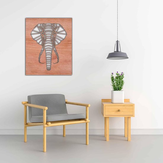 Line Art - Elephant square 3 - M - 74x60cm - Multiplex - décoration murale géométrique