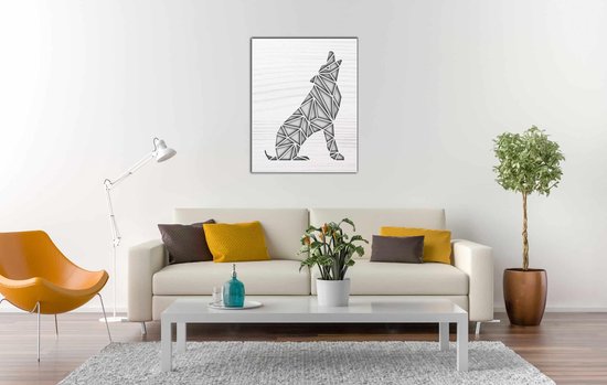 Line Art - Loup carré 5 - M - 77x60cm - Bois de frêne Blanc - décoration murale géométrique