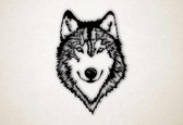 Wanddecoratie - Husky hoofd - hond - S - 60x41cm - Zwart - muurdecoratie - Line Art