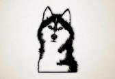 Wanddecoratie - Kijkende Husky - S - 60x38cm - Zwart - muurdecoratie - Line Art