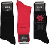 HUGO BOSS cadeauset sokken - giftbox met 3 paar heren sokken - zwart - rood en sneeuwvlok dessin -  Maat: 40-46